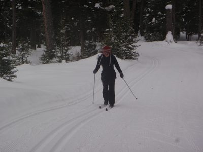 Monica cross country skiing at the Lone Mountain ranch.