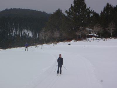 Coasting down a downhill section.