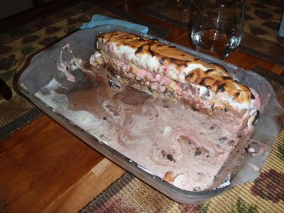 Damage done to the baked Alaska after one meal.  Jay...