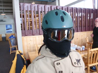 Monica after lunch, ready to do battle with the sub-zero weather.