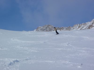 Monica, skiing under the triple at Big Sky on New Year's Eve.
