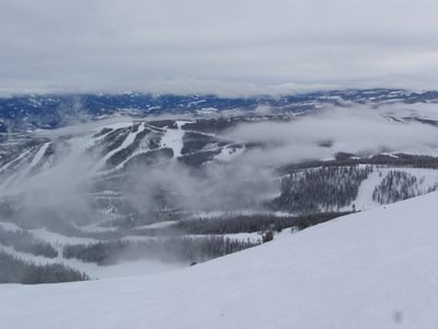 Last day of skiing in Big Sky.  After Monica smartly...