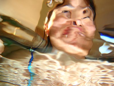 Monica's portrait, Pablo Picasso style, taken from underwater.
