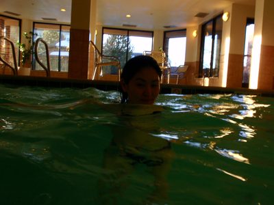 Monica swimming with her mouth shut, for good reason. ...