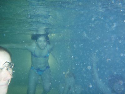 Catherine, Monica, John, and Jay underwater.