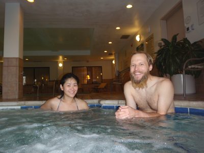 John and Monica in the hot tub.
