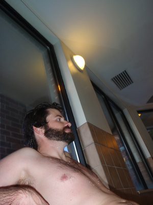 Jay, in the hot tub.
