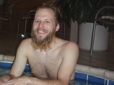 John relaxing in the hot tub.