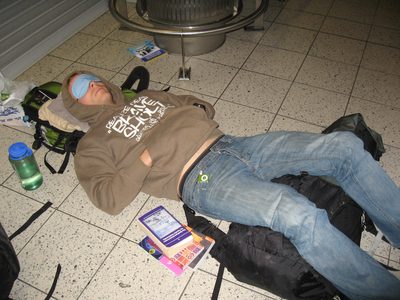 John sleeping in Luton (London airport) before the 6am...