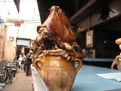 Roasted pig's head for sale.