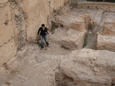 Heidi, picking her way through the ruins of the El Badi Palace.