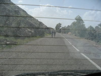 A rear-window shot of us making a fast getaway from some...