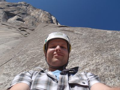 Self portrait at top of pitch 2 of the Muir Wall.