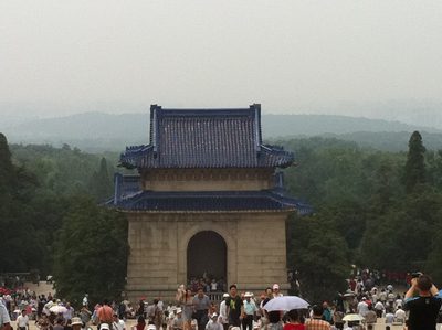 Somewhere off in the smog are the tall buildings of Nanjing.