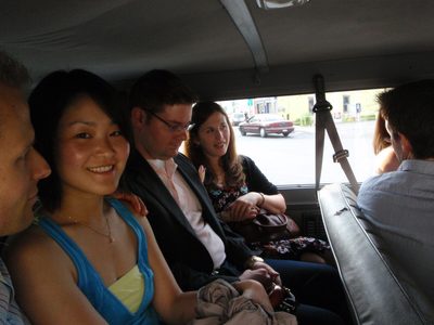 Headed to the rehearsal picnic in rented 15-passenger...