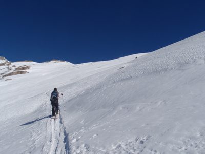 Monica on Monday MLK day ski touring Winter Alta Peak in...
