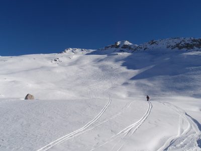 Our tracks. And Monica losing steam on the flats.