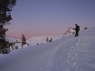After the sun set, we put our skis back on and the sky...