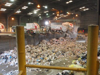 So, here's how it works: garbage trucks drive in to the...