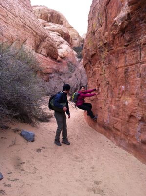Monica and Alex, goofing around on a side canyon near...