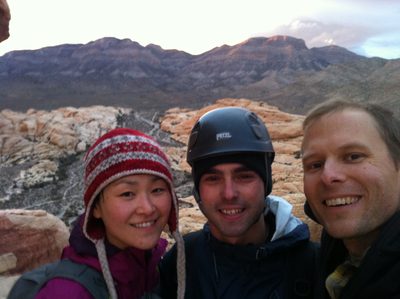 Monica, Alex and John at the top of a formation near...