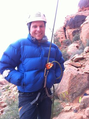 John belaying (really my hand is on the rope, inside my pocket).