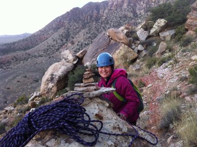 While Monica was waiting she built a very impressive rock cairn.