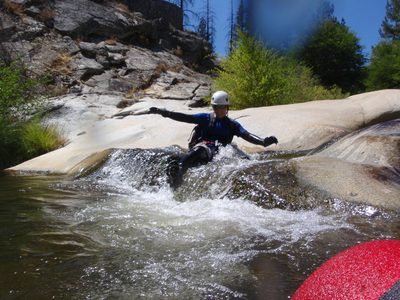 Catherine, sliding down another cascade.