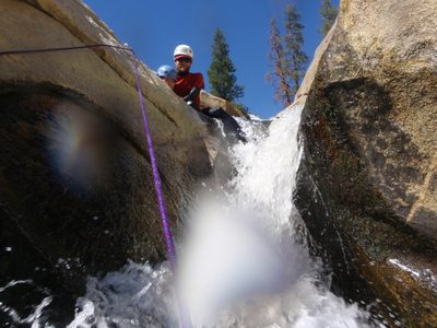 Catherine, photographing on rappel takes this shot of...