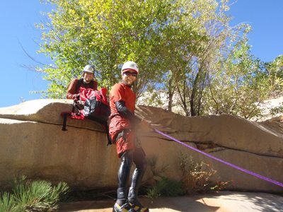 John and Joel rig the rope for the big 60 foot rap into...
