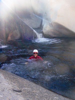 John, having fun doing laps on the dry slide.