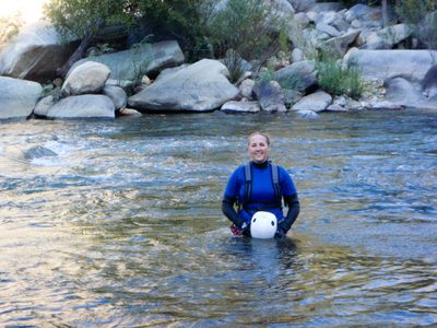 Catherine, standing in the Kern River.