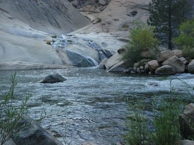 The last water slide, and lower Dry Meadow Creek gorge from afar.