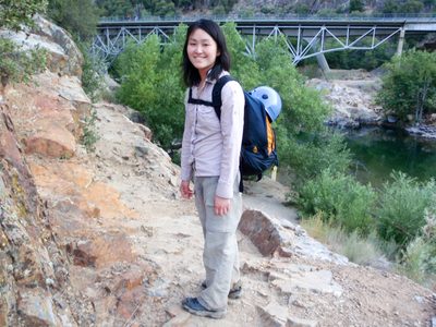 Monica, at the Johnsondale Bridge, where our car shuttle...