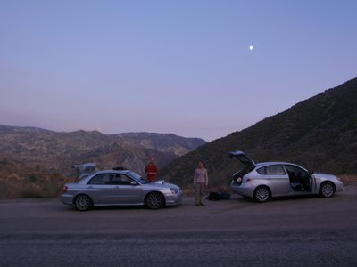 Back at the upper trailhead: sorting gear, packing the...