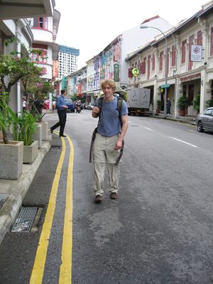 Trevor on Tek Lim St. in Singapore, where our youth hostel was.