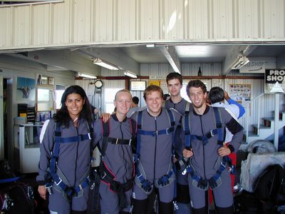 In our jumpsuits, literally.  Ready to go skydiving. ...