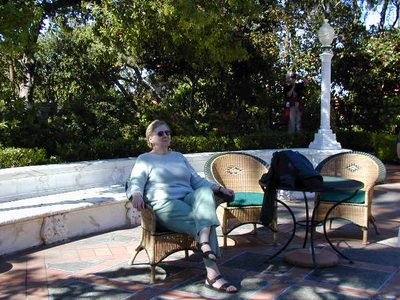Mom relaxing at Hearst Castle.
