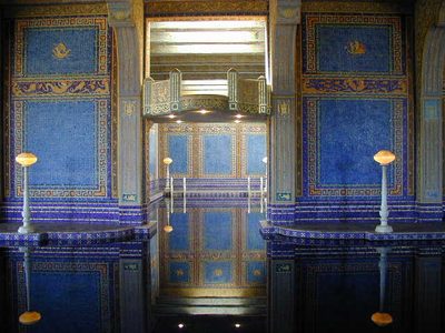 Hearst Castle indoor swimming pool with mosaic floor,...