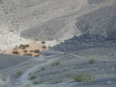 The white speck is John at the bottom of the Ubehebe...