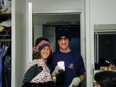 Alison and Nick.  Socks on hands.  Boxers on head. ...