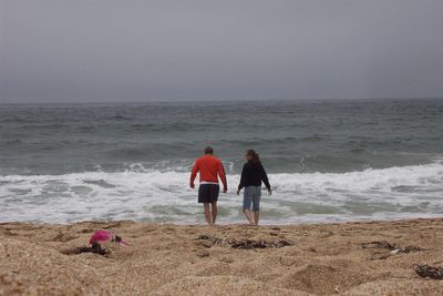 John and Tini prepare to go swimming in the Pacific.