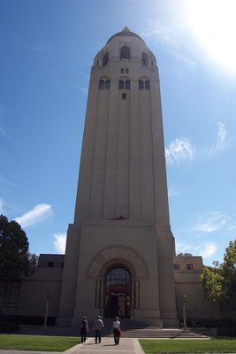 Rachel, John, and Tini in front of Hoover Tower.