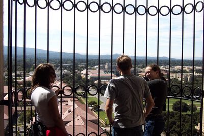 Tini, John, and Rachel at the top of Hoover Tower.