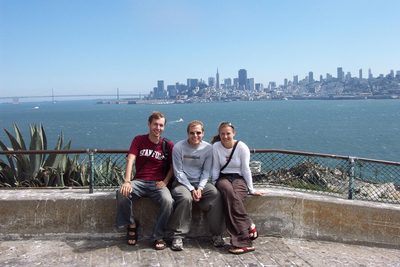 Stephan, John and Tini in front of Alcatraz.