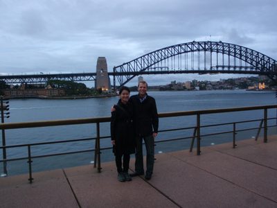Monica and John in front of the Sydney Harbour Bridge...