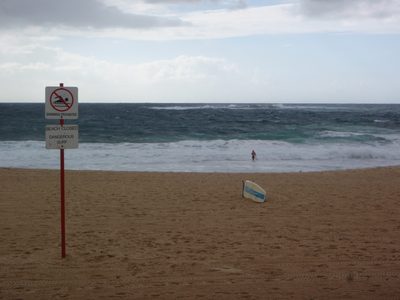 Swimming Prohibited.  Beach Closed. Swimmer swimming. ...