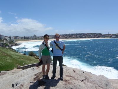 Monica and John, with the world-famous Bondi Beach in...