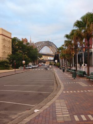 Sydney Harbour bridge from The Rocks, the area of the...