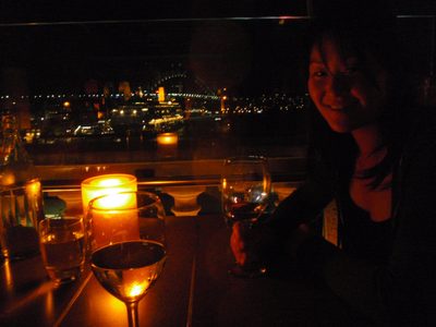 Monica and our view from dinner on Monday night, at Cafe Sydney.